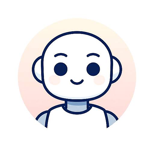 Digital cartoon of a bald, white, round-headed character with large black eyes and a simple smile, set against a soft pink background.