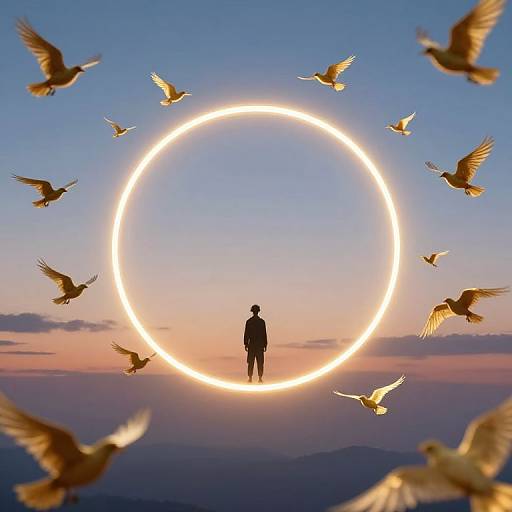 Solitary Figure Before Luminous Portal