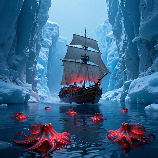 Ancient Ships in Glowing Icy Channel