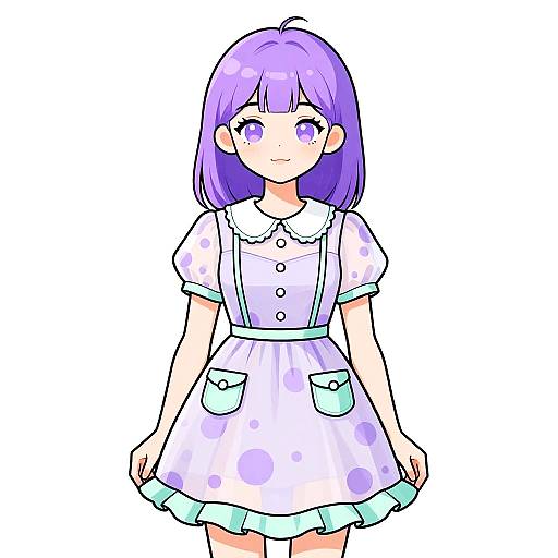Whimsical Kawaii Woman in Pastel Dress