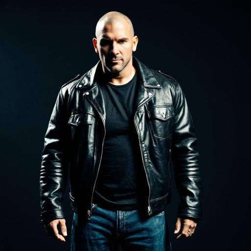 Bald Man in Leather Jacket and Denim Jeans