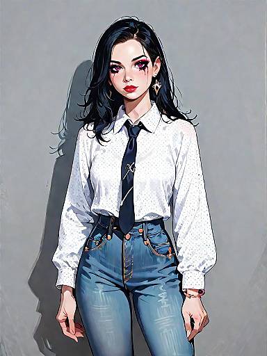 Stylish Woman in Casual Outfit with Tie Detail