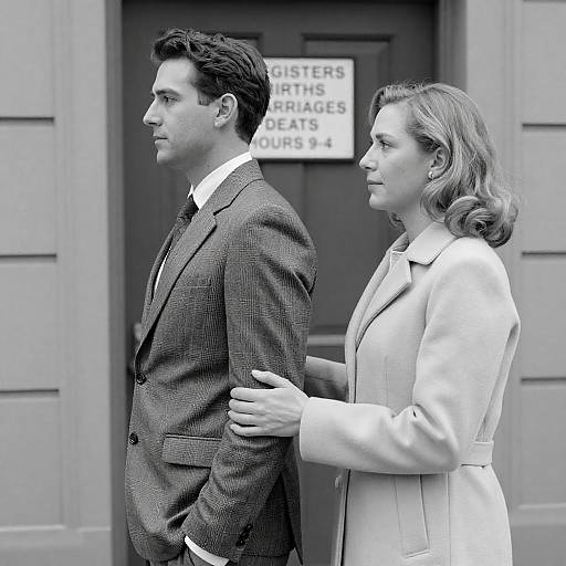 Black and White Couple by Registry Office Door