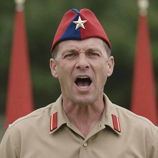 Military-Themed Portrait of a Shouting Man