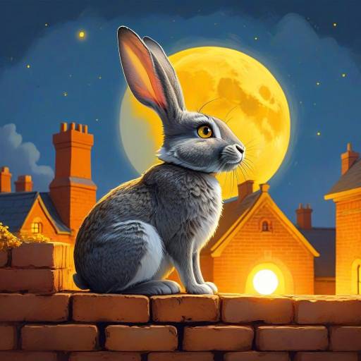 Whimsical Rabbit Under a Full Moon