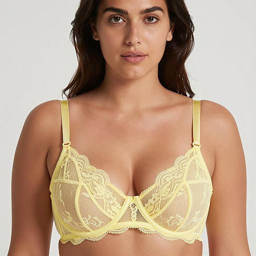 Woman in Light Yellow Lace Bra