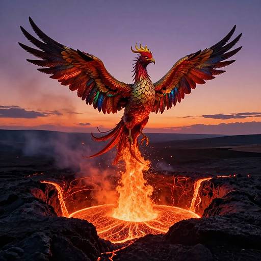 Surreal Phoenix Rising from Volcano