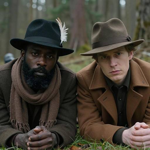 Two Men Lying on Forest Grass