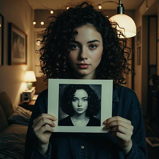 Melancholic Young Woman Holding Faded Photograph