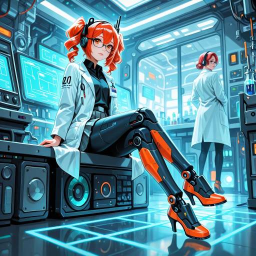 Futuristic Android Scientist in Lab