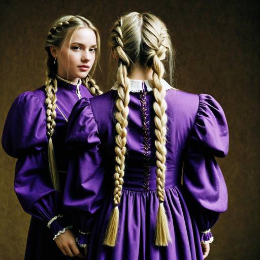 Blonde Woman in Purple Dress with Twin Braids