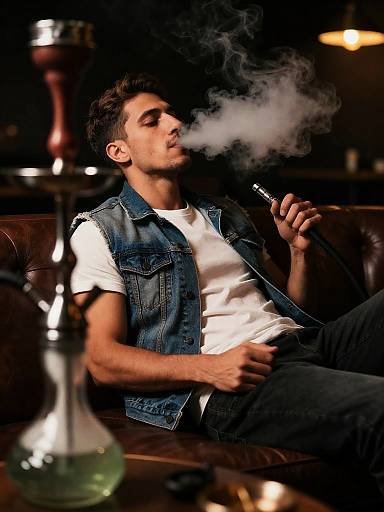Man Smoking Shisha in Lounge