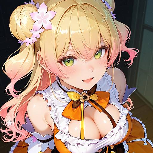 Illustration of Momosuzu nene (1st costume), hololive in the style of Hi you (flying bear)