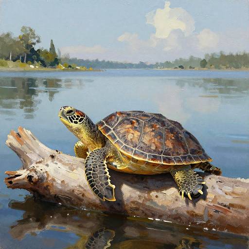 Cute Turtle Sunbathing Impressionist