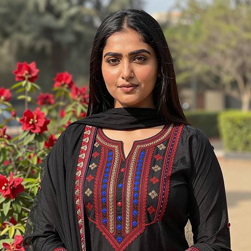 Young Woman in Black Traditional Pakistani Outfit Outdoors