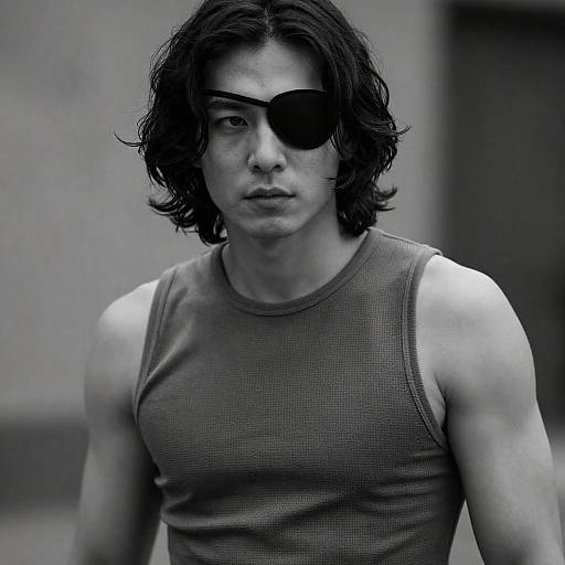 Dramatic Eyepatch Portrait with Wavy Hair