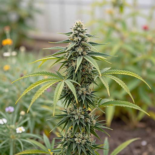 Impressionistischer Küchengarten mit Cannabispflanze