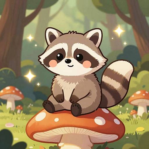 Chibi Raccoon on Enchanted Mushroom