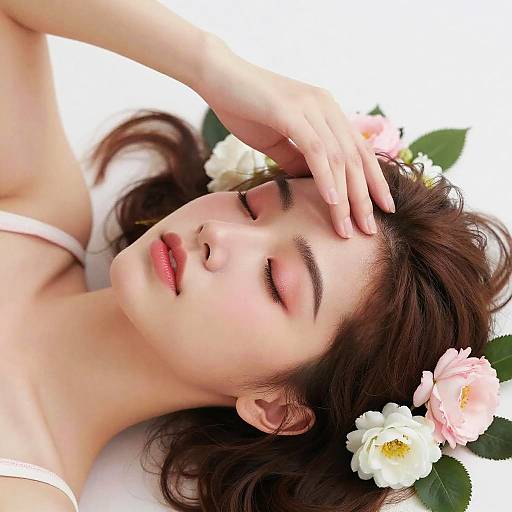 Young Woman with Flowers in Hair Resting