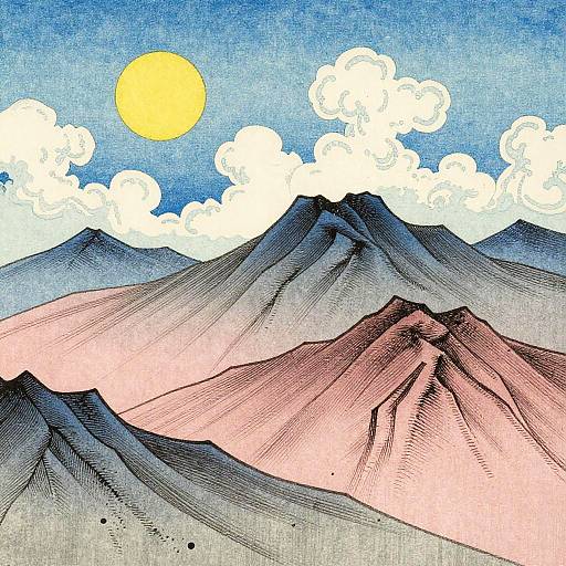 Japanese Style Mountain Landscape Drawing