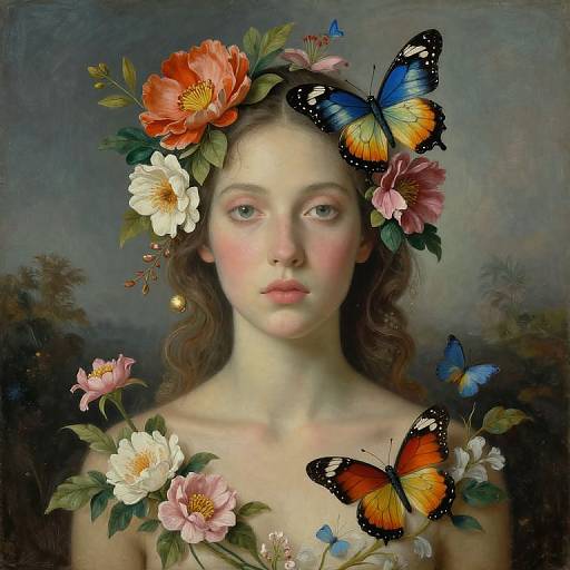 Surreal Ethereal Figure with Floral Motifs