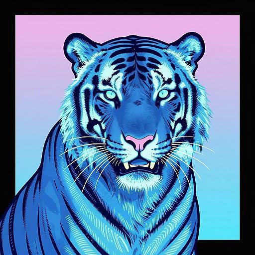 Neon Blue Tiger Vector Art