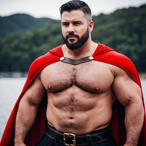 Muscular Male Cosplay with Red Cape