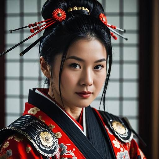 Asian Female Samurai in Ornate Kimono