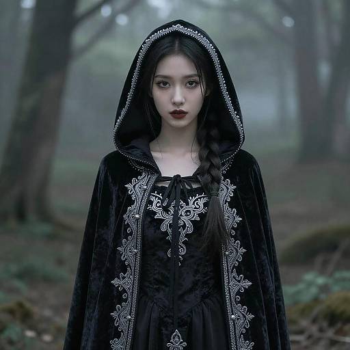 Mysterious Woman in Velvet Cloak
