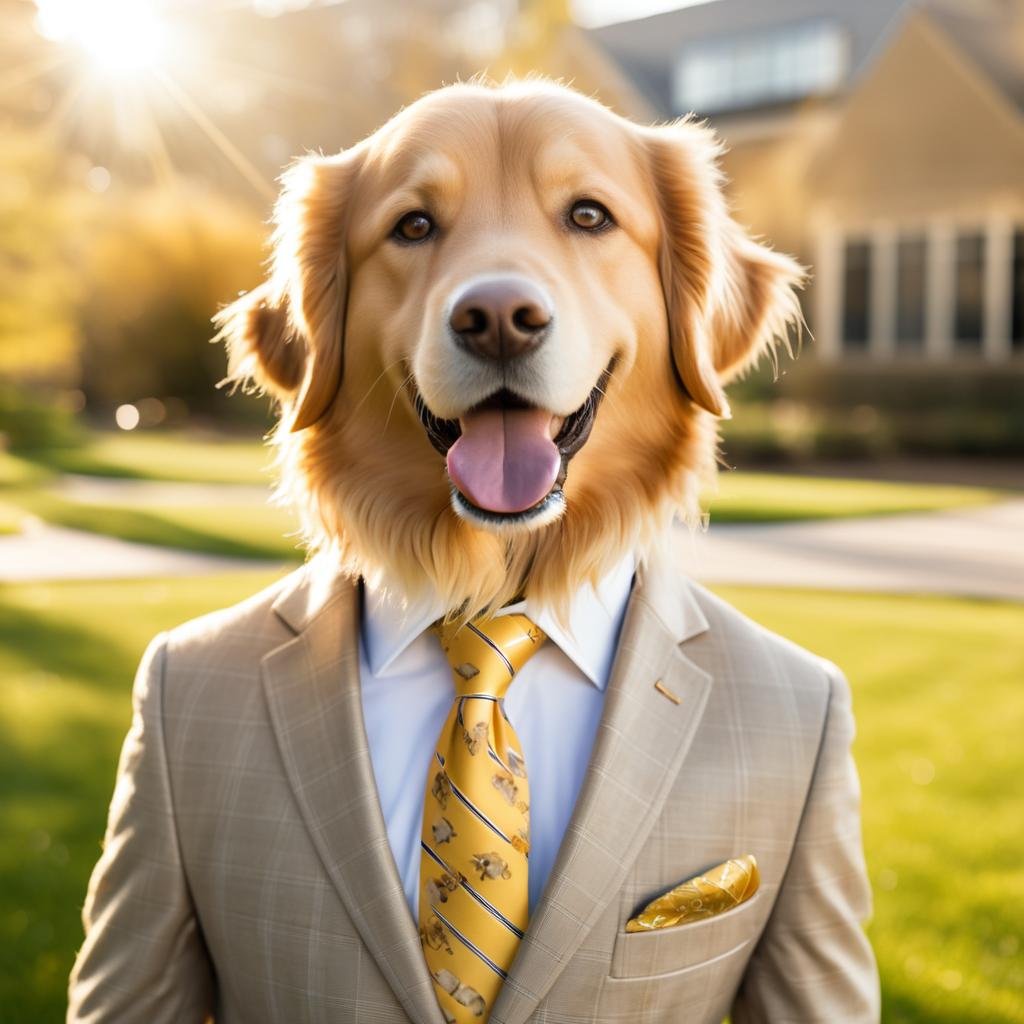 Cheerful Golden Retriever in Suit Portrait