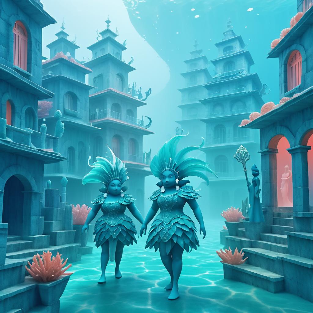 Merfolk in Foggy Town Surrealism