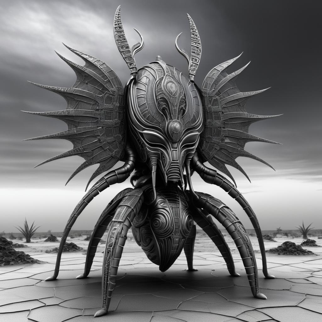 Mayan-Inspired Insectoid in Giger Style