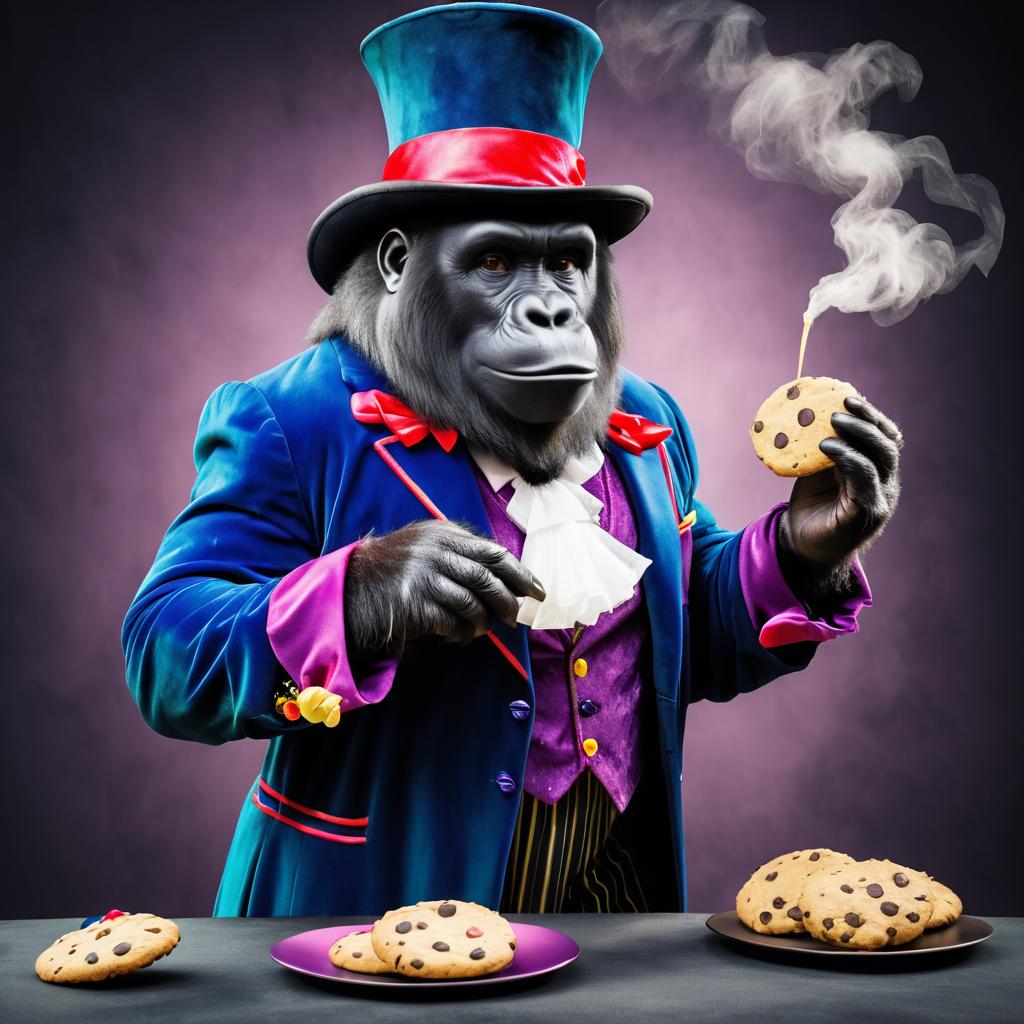 Whimsical Gorilla Magician Enjoys Cookie