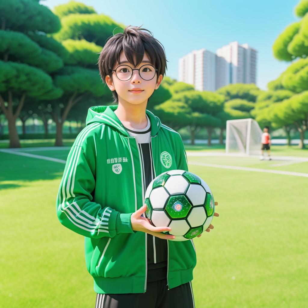 Energetic Anime Boy in Sunny Park