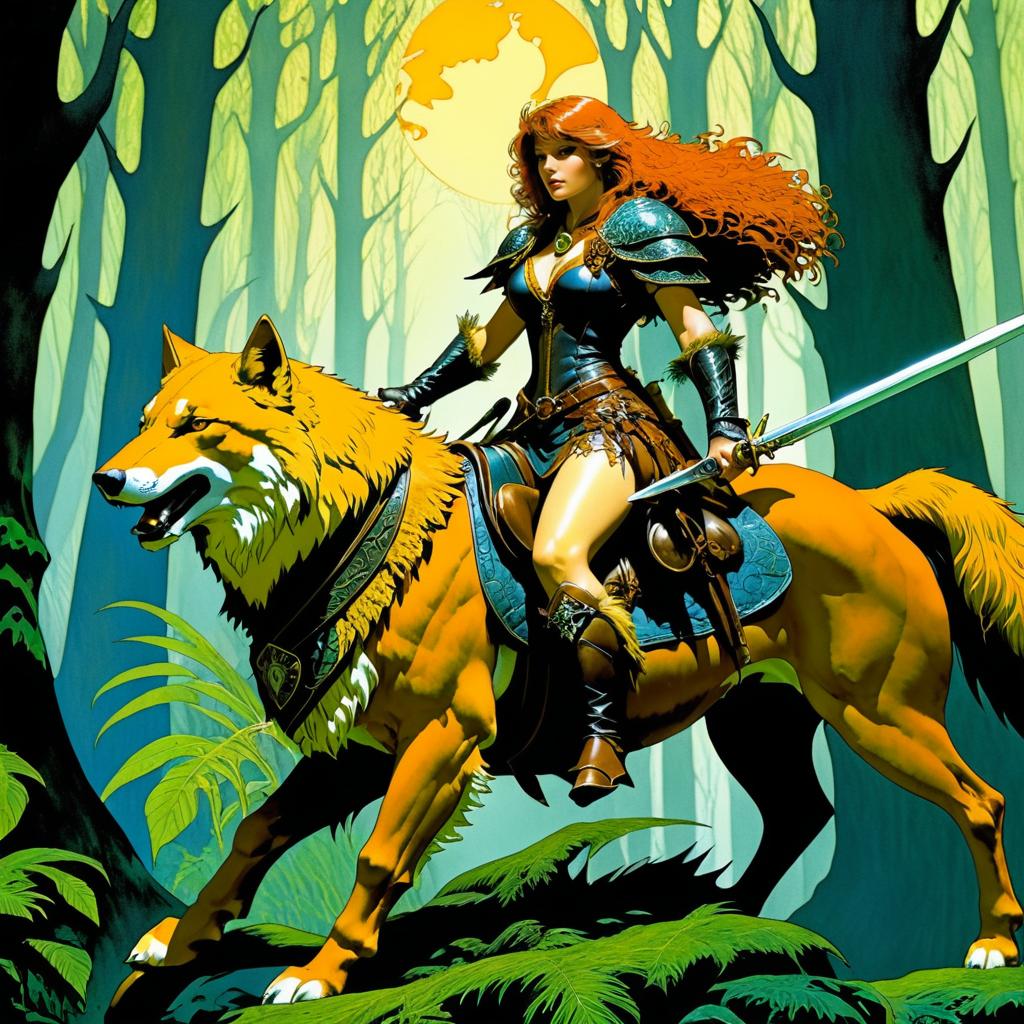 Heroic Fantasy Huntress in Primeval Jungle