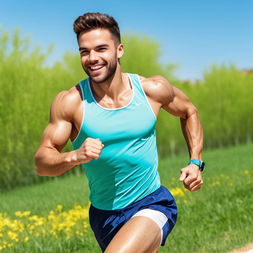 Energetic Young Man Running in Spring