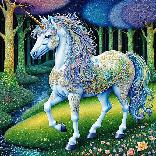 Hyper-Detailed Unicorn in Neo-Impressionist Style Hyper-Detailed Unicorn in Neo-Impressionist Style