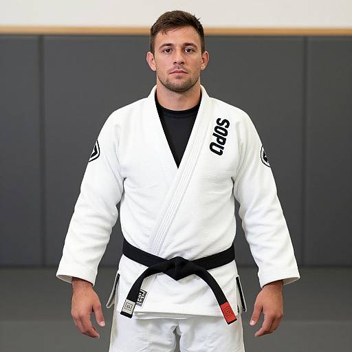 Man Posing in White Jiu Jitsu Kimono