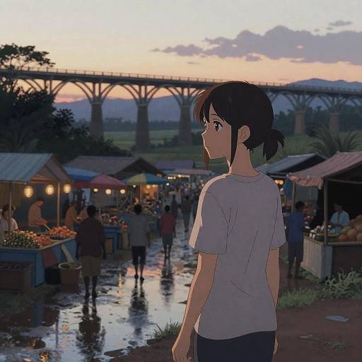 Anime Girl at Twilight Fish Market