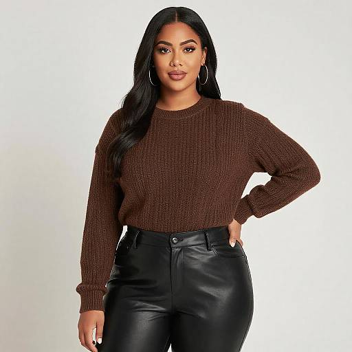 Confident Curvy Woman in Leather Pants