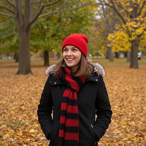 Joyful Woman in Autumn Park