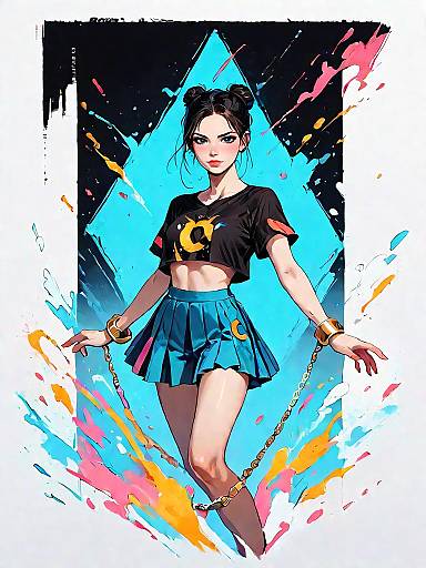 Stylish Young Woman in Crop Top and Skater Skirt