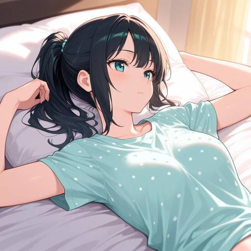 Relaxed Girl with Black Hair in Twilight