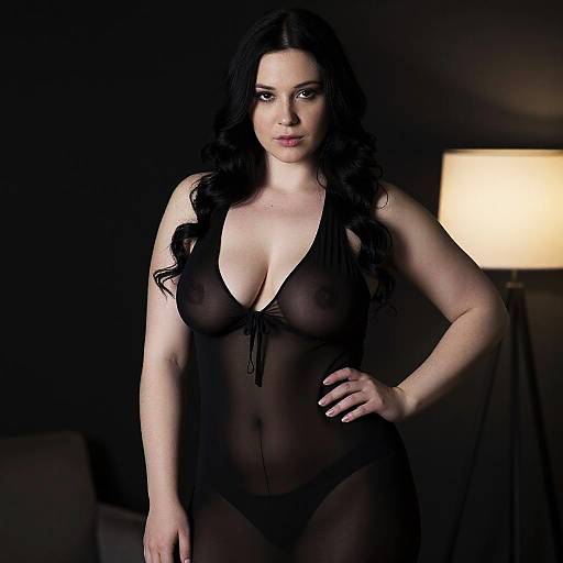 Seductive Woman in Sheer Nightgown