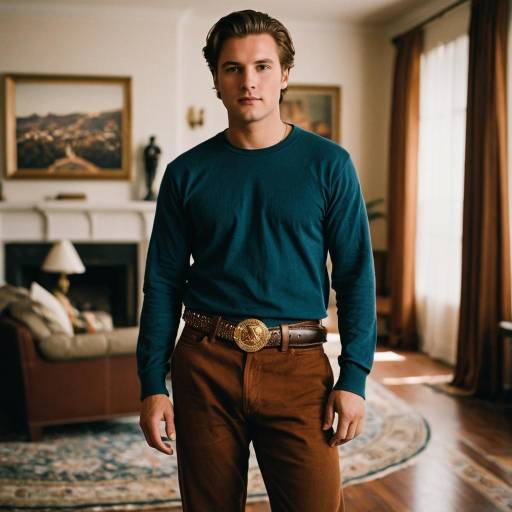 Young Man Standing Indoors in Casual Outfit