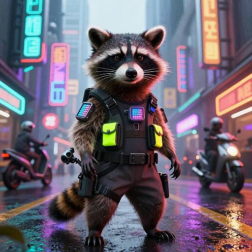 Cyberpunk Raccoon in Neon City