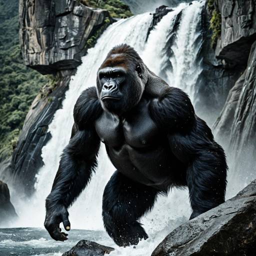 Imposing Gorilla by Mountain Waterfalls