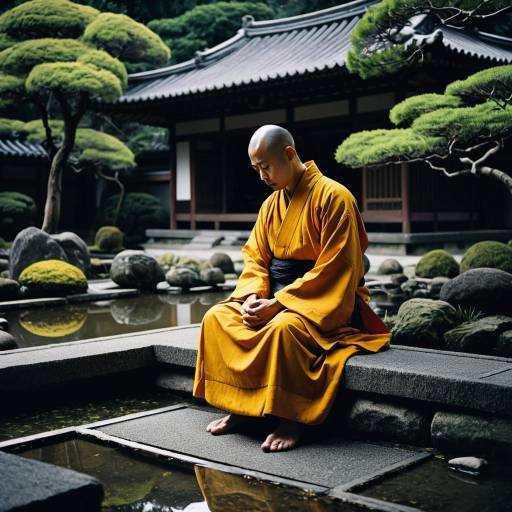 Solemn Monk in Zen Garden