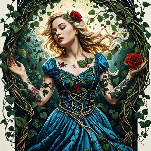 Neo-Traditional Tattoo Style Woman with Ivy Vines
