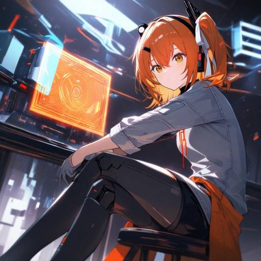 Futuristic Android Girl with Holograms